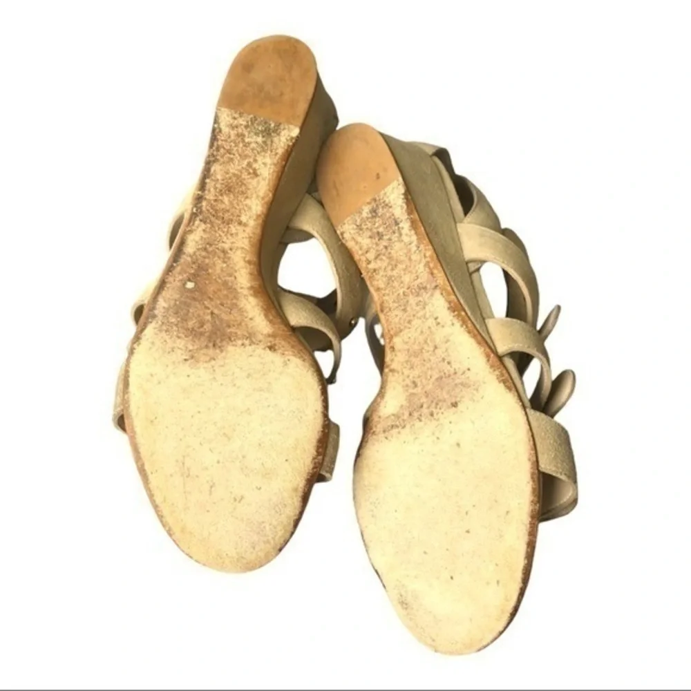 Gucci Tan Suede Studded Wedge Gladiator Sandals Size 36.5 (US 6.5)